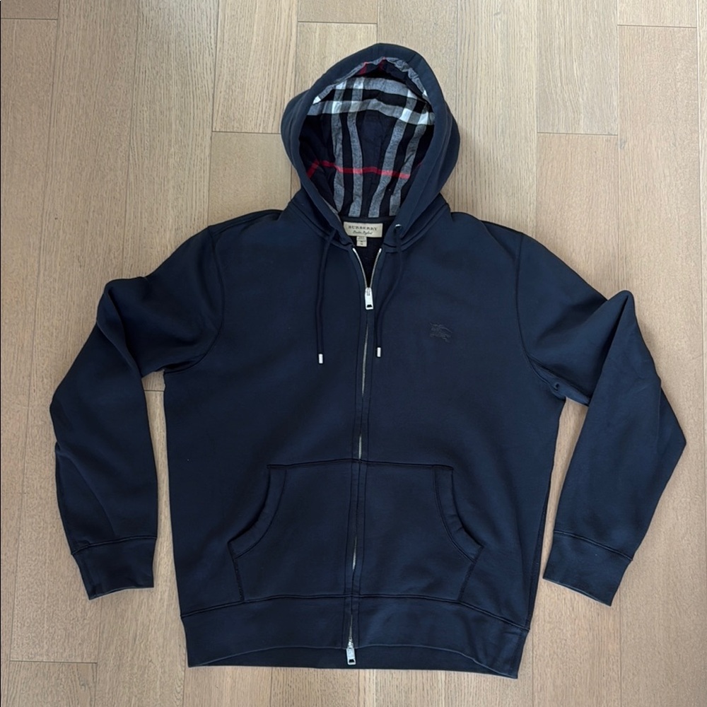 Burberry Blue Hooded Sweatshirt with Plaid Lining